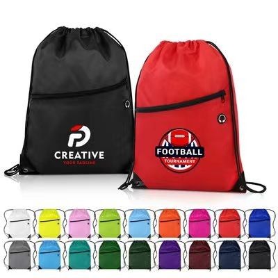 Customization Drawstring Backpack with Front Zipper Pocket-Make your brand ubiquitous