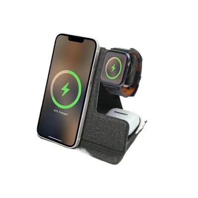Green 3-in-1 Wireless Charger: Foldable Design, RPET Build, 15W Fast Charge
